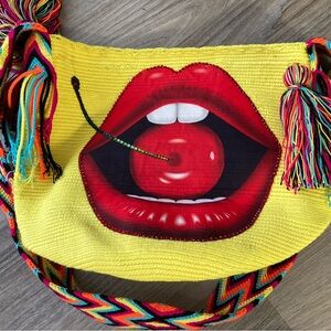 Bold woven Yellow Cherry Lip Artisanal Crossbody Bag ( Columbian artisan)